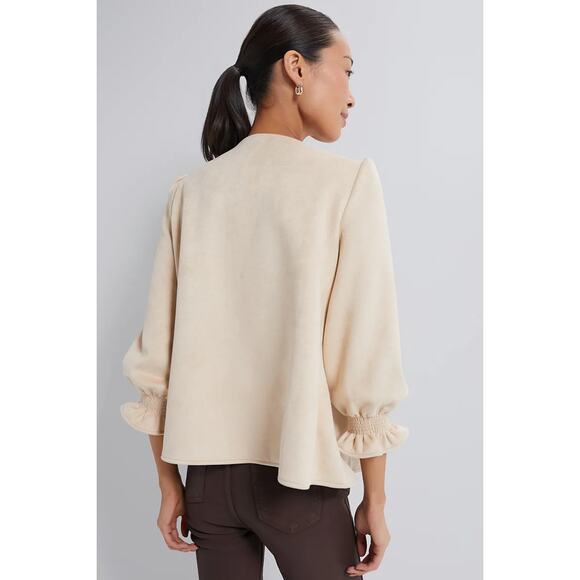 Tuckernuck Bone Suede Easton V-Neck Ruffles 3/4 Sleeve Blouse Cream S - Picture 2 of 10